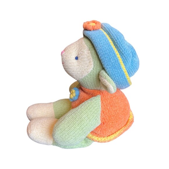 RUSS Plush Knit Lamb "Wootles" Orange Sweater Blue Hat with Flower Beanie 12" - Picture 3 of 8